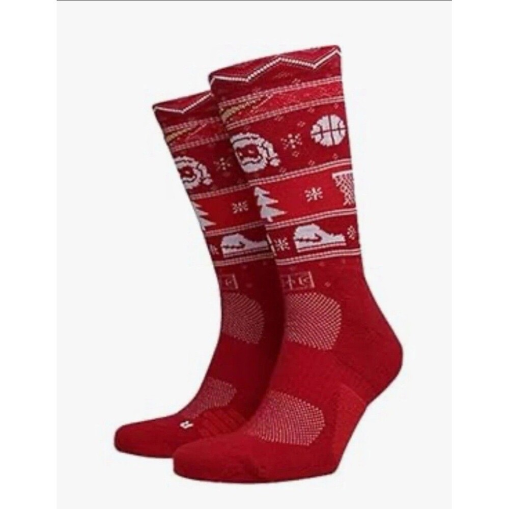 Nike ELITE Crew Basketball Socks Ugly CHRISTMAS Theme  Women 4-6 Youth 3Y-5Y New
